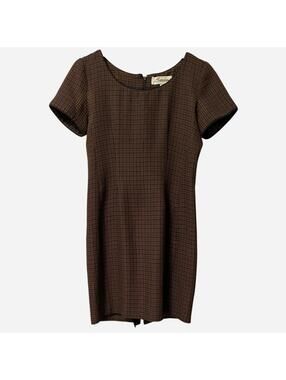 90s Barami Brown Windowpane Check Short Sleeve Sheath Dress Size 4